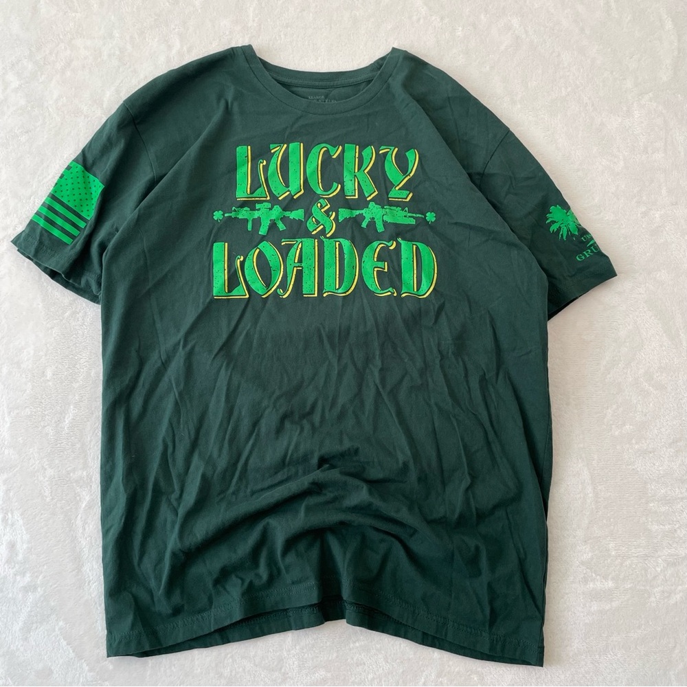 Grunt Style T Shirt Lucky & Loaded St Patricks‎ Day Mens XL Green USA Army Edgy
